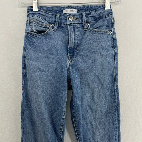 Good American Jeans Women's Sz 26 Blue Legs Crop Mid-Rise Skinny Stretch Denim - Picture 6 of 12